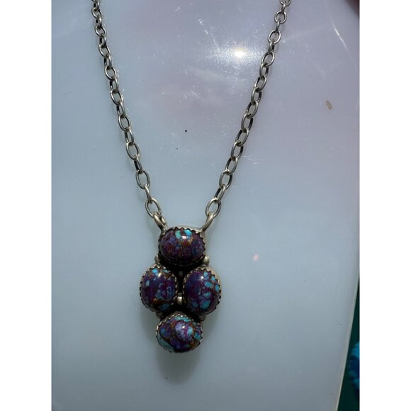 Artisan Sterling Silver Cluster Purple Mojave Turquoise Coper Chunky Necklace - Picture 13 of 13
